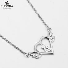 Eudora 100% Real 925 Sterling Silver Mom Love Baby Angel Wings Heart Penda