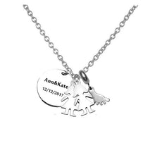 Mom Papa Gift Personalized Baby Twins Name Necklace Pendant With Footprint