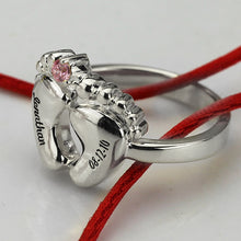 White Gold Color Engraved Baby Feet Ring with Birthstone Jewelry for New Mo