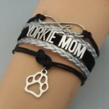 drop shipping Pink Letaher Custom Word YORKIE MOM With Paw Charm Bracelet I