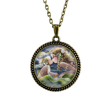Mermaid Kissing Baby Art Print Pendant Necklace Glass Jewelry Charm Gifts f