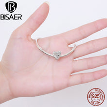 BISAER Genuine 925 Sterling Silver Engraved Tribute To Mom, Clear CZ Charms