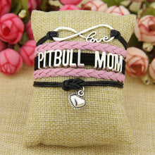 Infinity Love pitbull mom bracelet dog pet paw charm leather bracelets & ba