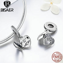 BISAER 925 Sterling Silver I Love My Mom Charm Gift Set Heart Pendant Beads
