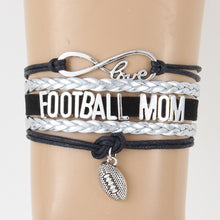 (10Pcs/Lot)Infinity Love Football Mom Bracelets Black Silver Braided Footba