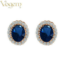 VOGEM Purple Green Blue Red Round Crystal Stud Earrings Vintage Flower Cubi