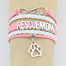 New Style Infinity Love RESCUE MOM Bracelet Paw Handmade Leather Braid Char