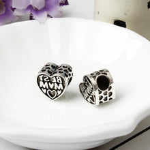 5PCS New Zinc Alloy Antique Silver Charm Best Mom Big Hole Hollow Heart Bea