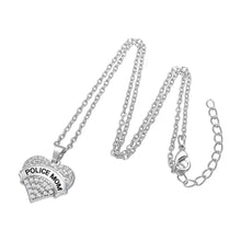 my shape Clear Crystal Big Heart Police Mom Pendant 20" Link Chain Necklace