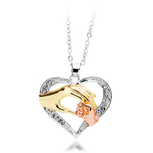 Mothers Day Gift Mother Baby Hand Holding Love Heart Pendant Necklace Rose
