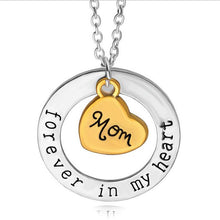 Silver Round + Gold Heart Pendant Necklace 'Mom dad brother sister forever