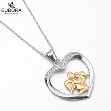 Eudora Real 100% 925 Sterling Silver Mom Love Angel Baby Crystal Heart Pen