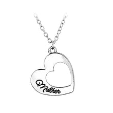 Letter Engraved Mother Daughter Matching Love Heart Pendant Set of Two Mom