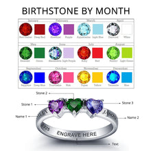 Personalized Gift 925 Sterling Sliver Birthstone Heart Rings Custom Family