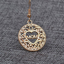 Wholesale Hollow Round Flower Filigree Hanging Earrings Heart Letter Mom Dr