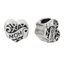 DoreenBeads European Charm Beads Heart antique silver"Family Mom"Carved Abo