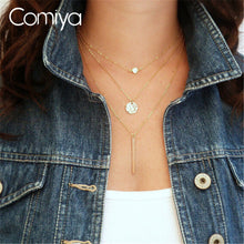 Comiya Thin New Plated Simple Chain Necklace 3 Layer Long Pendant Necklaces