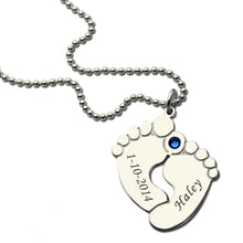 Personalized Baby Feet Birthstone Mother Necklace Name & Date Feet Charm Ce