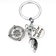 New 2PCs No Matter where Heart Mother Daughter Compass Key Chain Ring Gifts