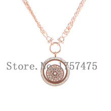 TDIYJ Fashion Rose Gold Stainless Steel 38mm Double Crystal Glass Memory Lo
