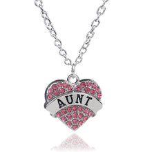 XIAOJINGLING Heart Chain Necklace Jewelry Pink Crystal  "Grandmom""Mom""Dau