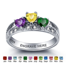925 Sterling Sliver Personalized Name Birthstone Heart Rings Custom Family