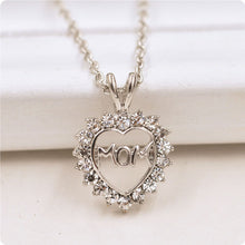 JINSE  Trendy Love "Mom" Fully Crystal Heart Pendant Necklace Mother's Day