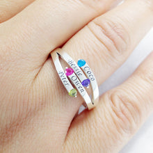 AIJAJA 925 Sterling Silver Personalized Family Names & Birthstone Mom Ring