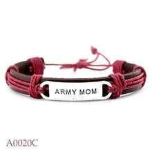 (10PCS/lot) Adjustable Army Mom Leather Cuff Bracelet for Men Women Armed F