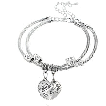2PCS Mother Daughter Crystal Silver Plated Bracelets Women Girl Charm Snake