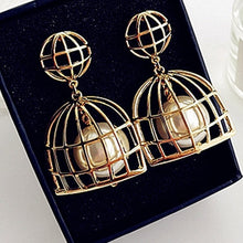 Mom New Korean Simulated Pearl Cage Earrings for women Big Hollow cage earr