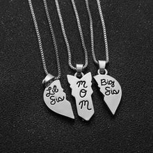 3pcs/set Lettering "Little Sis MOM Big Sis" Love Heart Pendant Necklace Sim