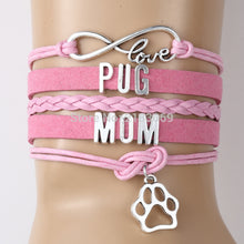 Drop shipping Infinity Love Pug Mom Bracelet & Bangles Dog Paw Charm Handma
