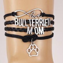Infinity Love Bull Terrier Mom Bracelets Dog Paw Charm Wax Leather Braided