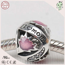 Good Quality Famous 925  Authentic  Silver Pink Enamel And Engraving Love M