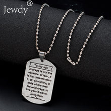 Jewdy Stainless Steel Mom Dad Son Tag Engraved Pendant Necklace Silver Moth