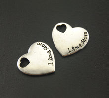 Free Shipping! 5pcs Antique Silver Heart Carved I Love Mom Charms Jewelry