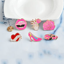 QIHE JEWELRY 6pcs/set Rose Sports Car High Heels Sexy Lips Love Mom Pin Col