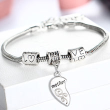 2PCS Silver Plated Mother Daughter Broken Splicing Heart Bracelet Bangle Mo