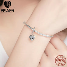 BISAER 925 Sterling Silver I Love My Mom Charm Gift Set Heart Pendant Beads