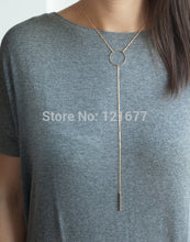 Fashion Gold Color Thin Chain Round Circle Simple Necklace Long Tassel Bar