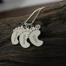 Moms Jewelry Silver Baby Feet Charm Necklace with Birthstone  Kids Name Nec