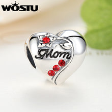 100% 925 Sterling Solid Silver Mom Heart Charm Beads Fit Original Pandora B