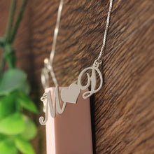 Personalized 2 Initials Heart Necklace Silver Name Necklace Custom Letter B