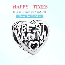 Mother's Day 925 Sterling Silver Best MOM LOVE Heart Gold Color Beads Fit O