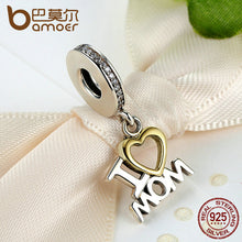 BAMOER Classic 925 Sterling Silver I Love MOM Heart Pendants fit  Bracelets