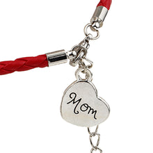 Red leather bracelet love heart I Love You Mom statement femme pulseras muj