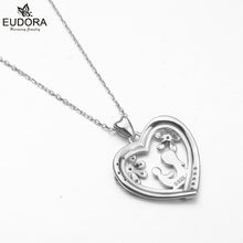 Eudora 100% 925 Sterling Silver Mom and Baby in Heart with Floral Pendant N