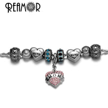 REAMOR 316l Stainless Steel MOM Letter Pink Tiff Heart Pendant Blue Crystal
