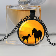 Wholesale Glass Dome Pendant mom and baby horses necklace horse silouette j